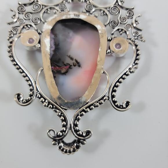 Handmade Silver Pendant – Rhodonite & Rose Quartz + 20" Silver Snake Chain - Picture 5 of 10